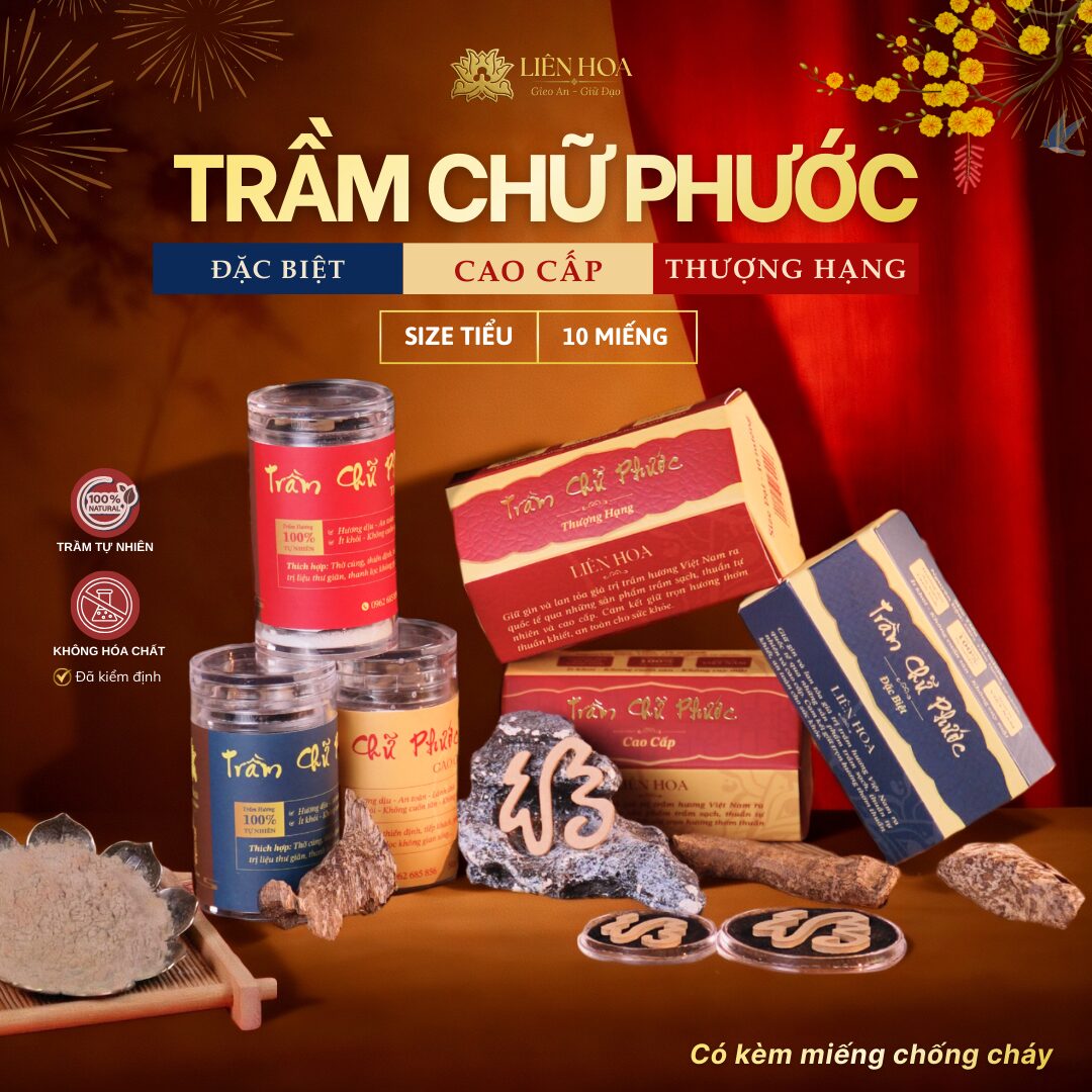 Trầm Hương Chữ Phước - 10 miếng - ĐẶC BIỆT - CAO CẤP - THƯỢNG HẠNG - Size Tiểu | Sạch | Thơm | 100% Tự Nhiên | Phong Thủy