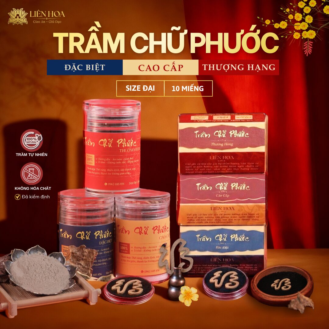 Trầm Hương Chữ Phước - 10 miếng - ĐẶC BIỆT - CAO CẤP - THƯỢNG HẠNG - Size Đại | Sạch | Thơm | 100% Tự Nhiên | Phong Thủy
