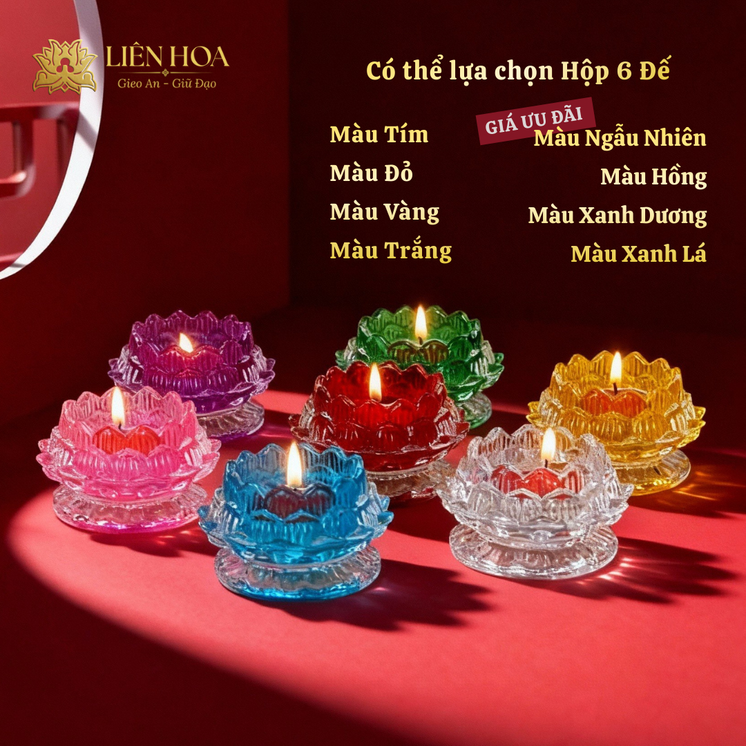 Bộ 6 Đế Nến Hoa Sen Lưu Ly Liên Hoa – Đế Thấp – Chân Đèn Cầy Decor Trang Trí, Nhiều Màu Sắc (6 cái)