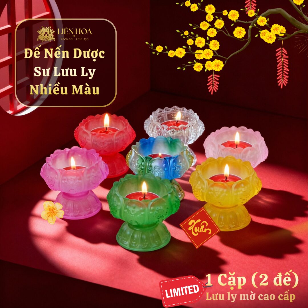 Cặp Đế Nến Dược Sư Lưu Ly Liên Hoa – Đế Cao – Chân Đèn Cầy Decor Trang Trí, Nhiều Màu Sắc (1 cặp)
