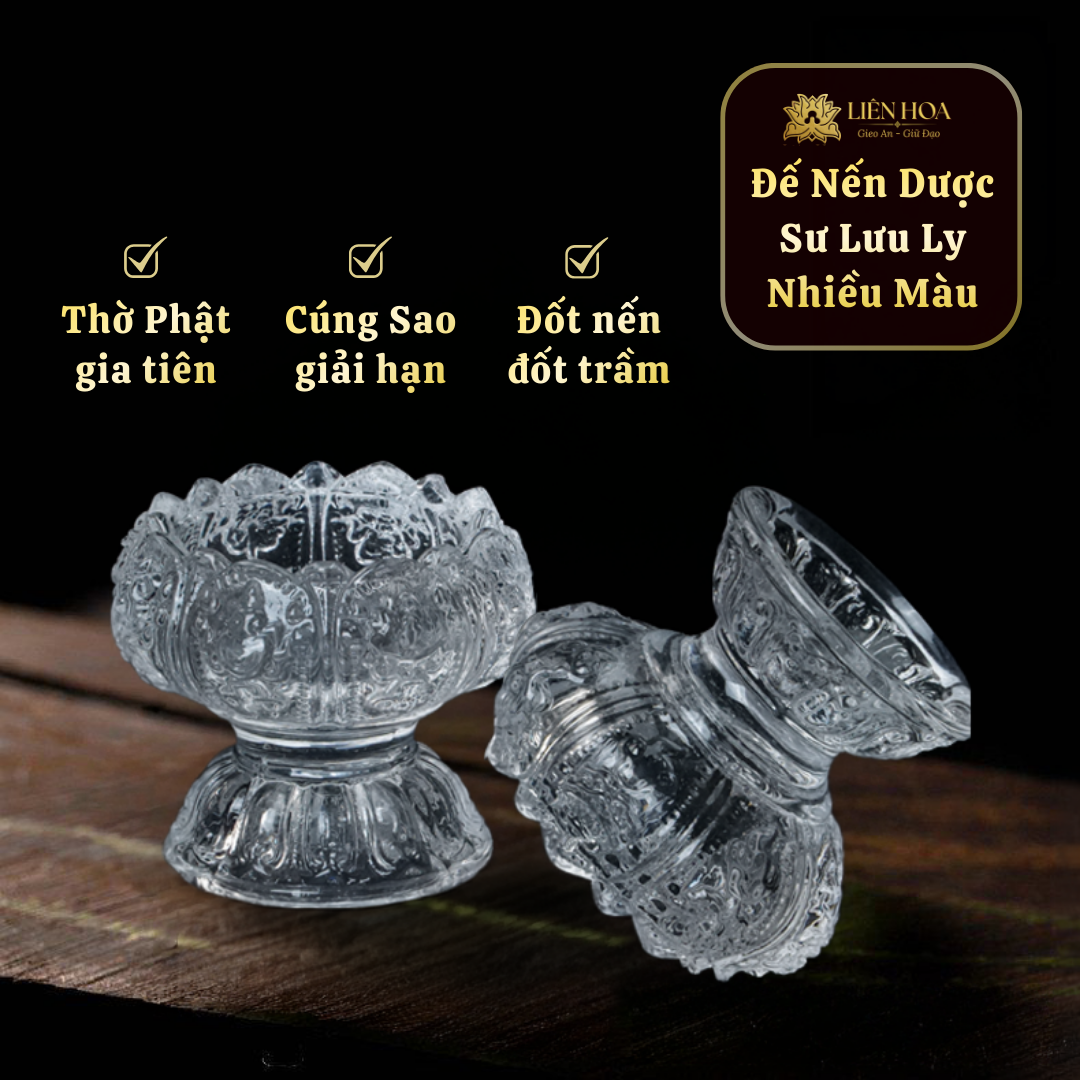 Cặp Đế Nến Dược Sư Lưu Ly Liên Hoa – Đế Cao – Chân Đèn Cầy Decor Trang Trí, Nhiều Màu Sắc (1 cặp)