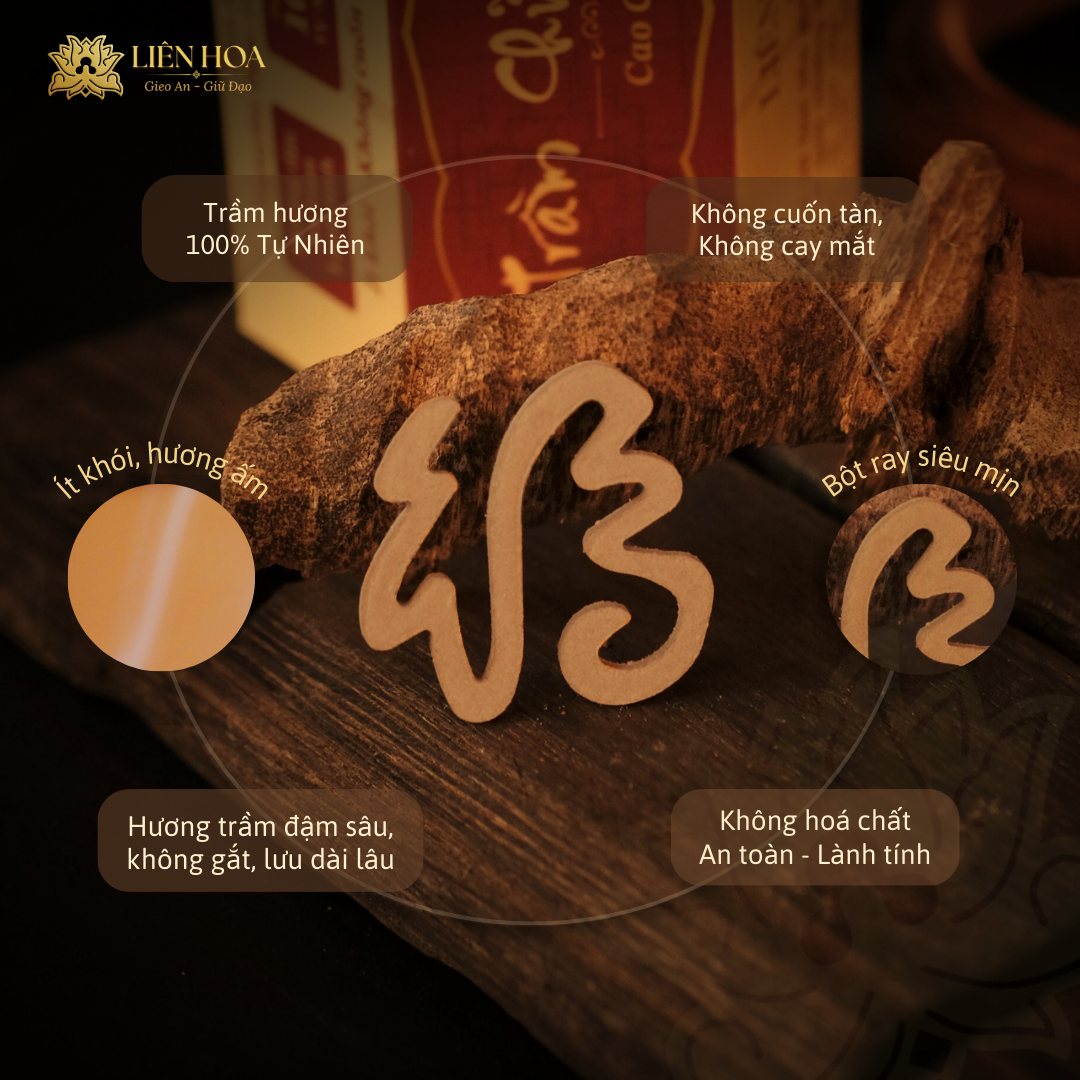 Combo Đặc Biệt - PHÚC LÀNH THIỆN DUYÊN - Trầm Hương Liên Hoa - Nhang Cây và Trầm Chữ Phước + TẶNG KÈM Trầm Không Tăm