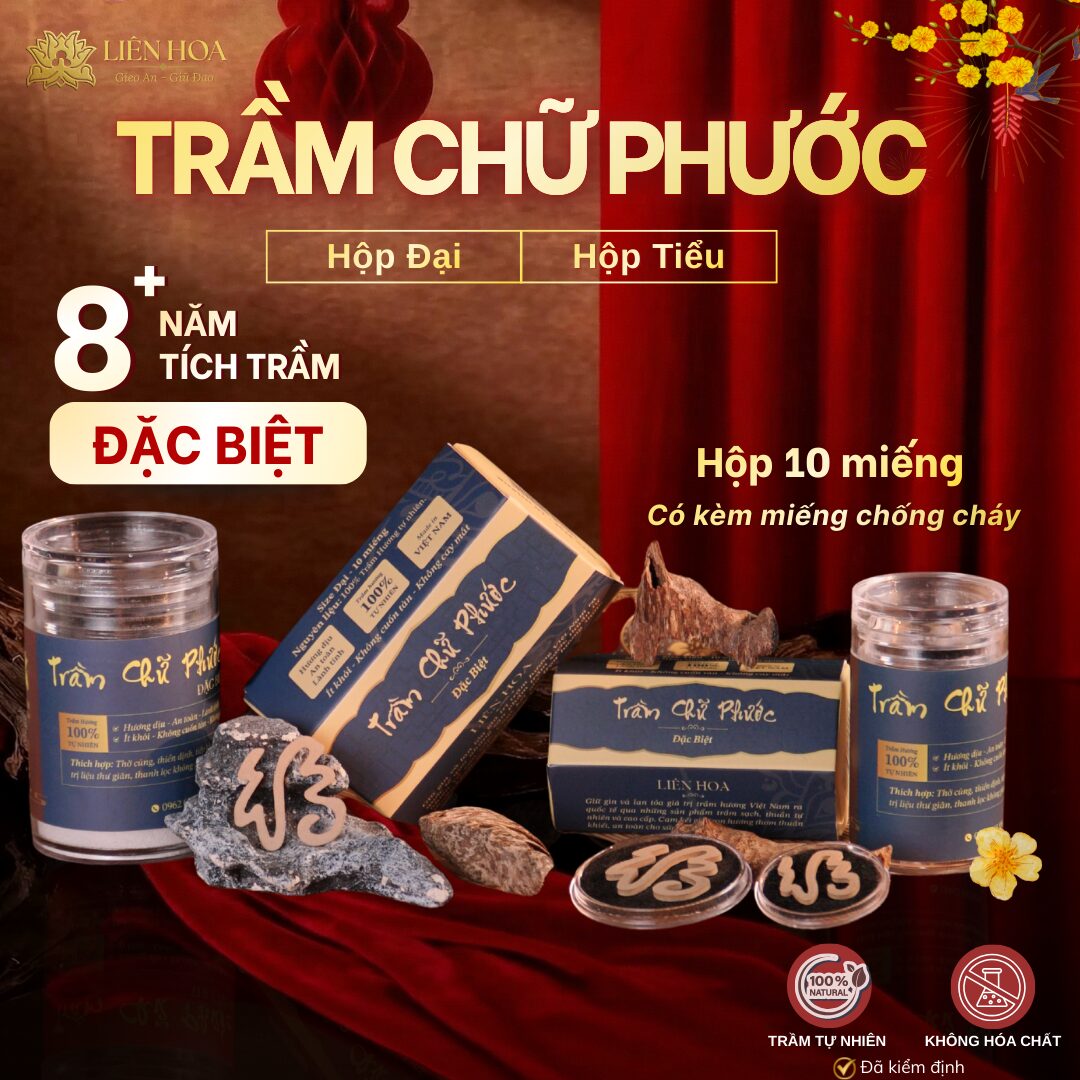 Trầm Chữ Phước ĐẶC BIỆT (Tiểu - Đại) - 10 miếng | Sạch | Thơm Dịu | 100% Tự Nhiên | Phong Thủy