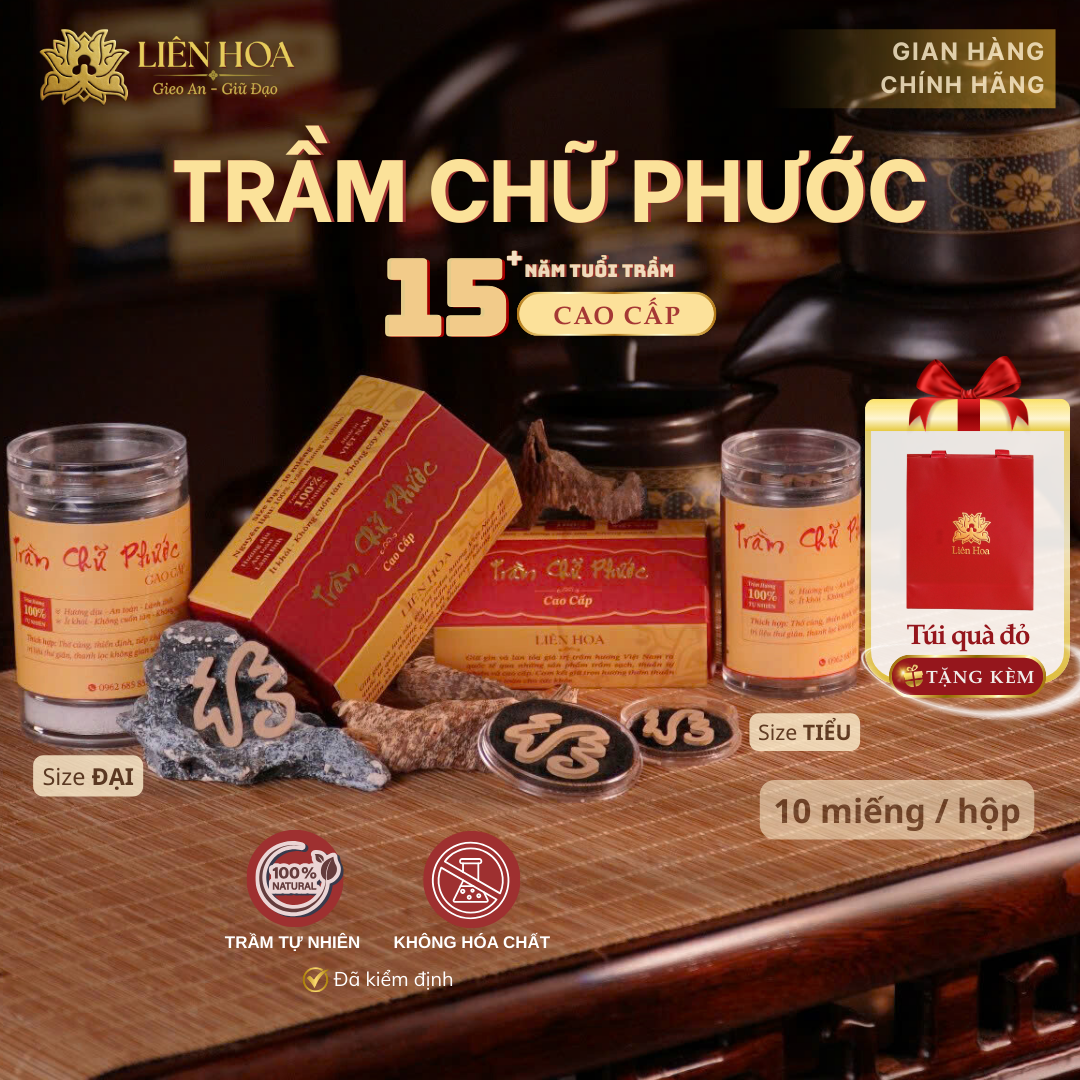 Trầm Chữ Phước CAO CẤP (Tiểu - Đại) - 10 miếng | Sạch | Thơm Dịu | 100% Tự Nhiên | Phong Thủy