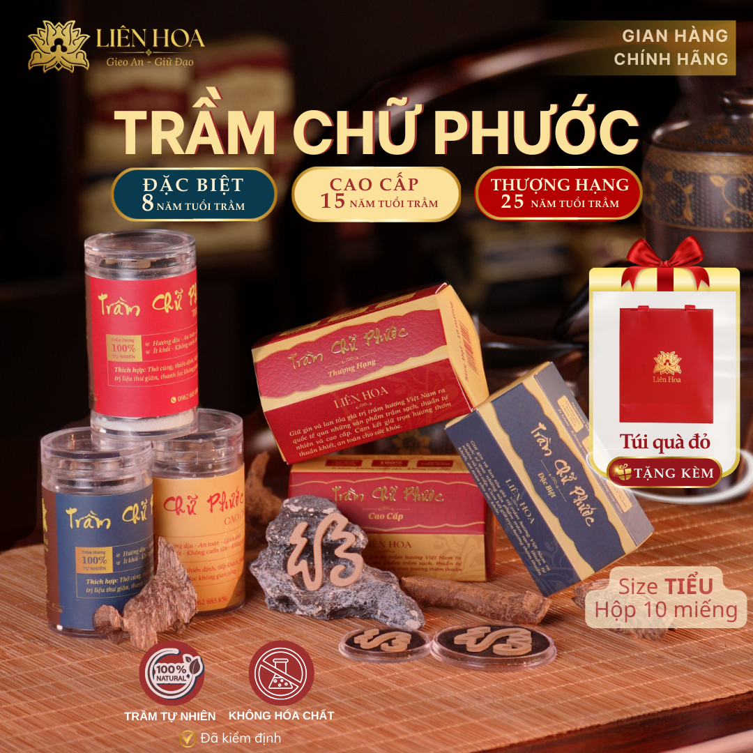Trầm Hương Chữ Phước - 10 miếng - ĐẶC BIỆT - CAO CẤP - THƯỢNG HẠNG - Size Tiểu | Sạch | Thơm | 100% Tự Nhiên | Phong Thủy