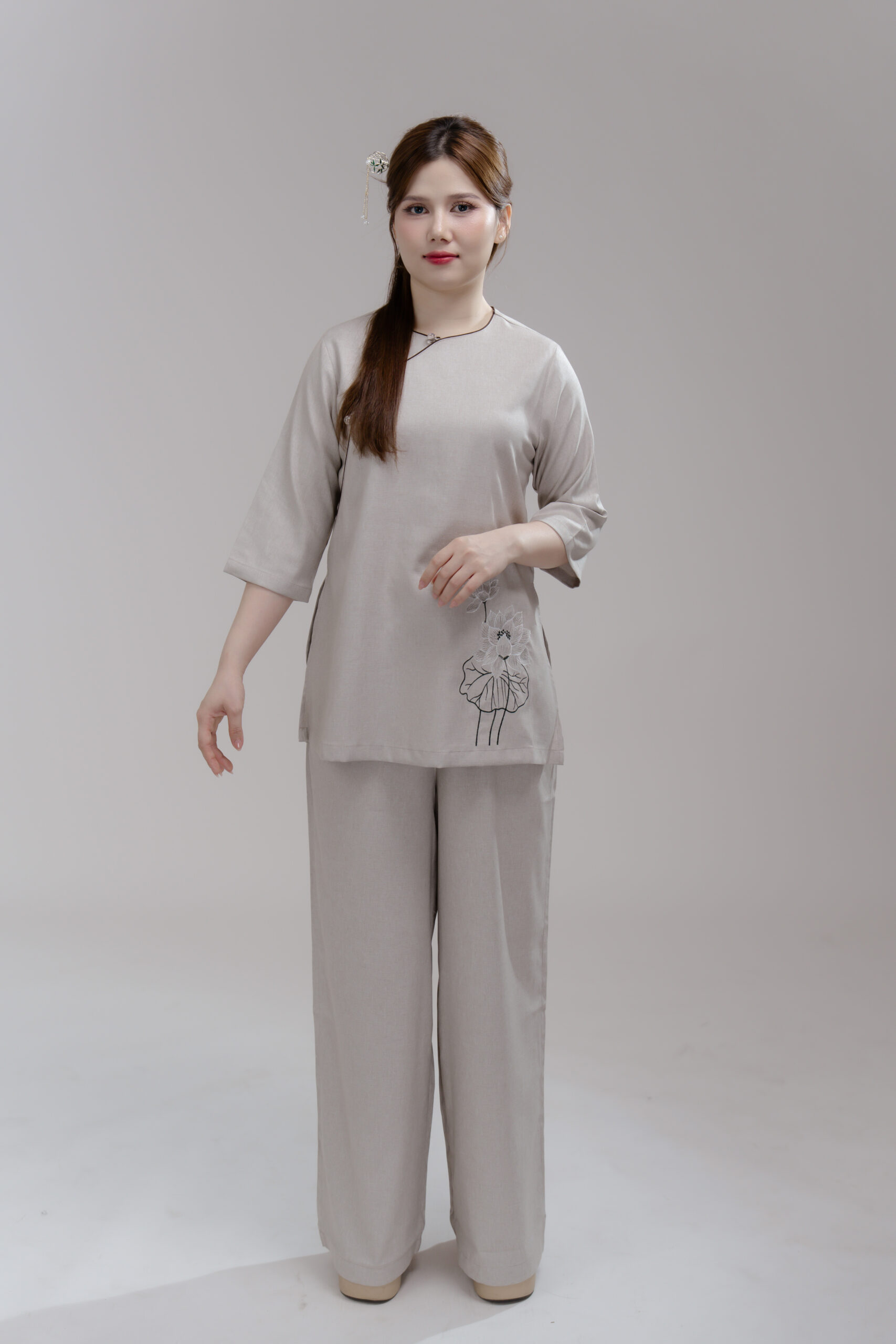 Pháp Phục Nữ Liên Hoa – Không Cổ ,Tối Giản, Thanh Lịch Đi Chùa - Hàng Thiết Kế - W3-LINEN