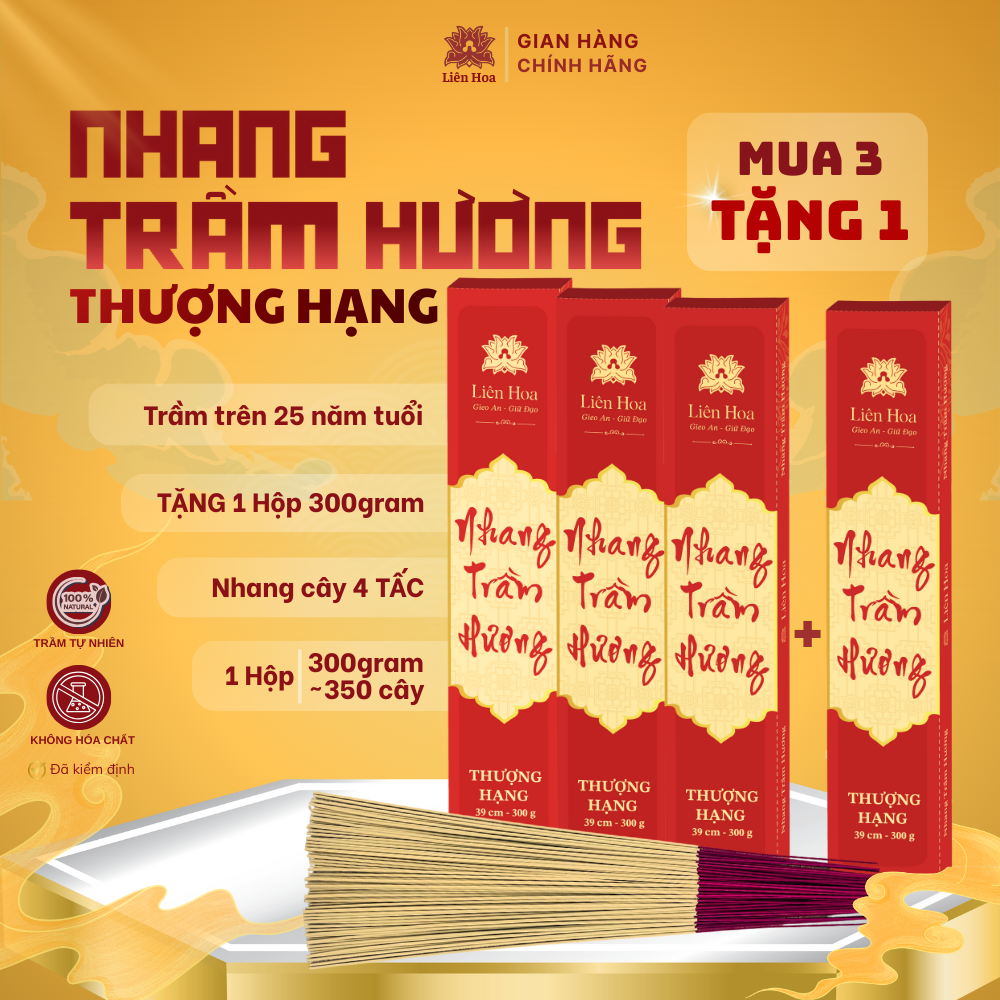 [MUA 3 TẶNG 1] Nhang Trầm THƯỢNG HẠNG (39cm-300gram) | Trầm Sạch | Thơm | 100% Tự Nhiên | Thờ Cúng