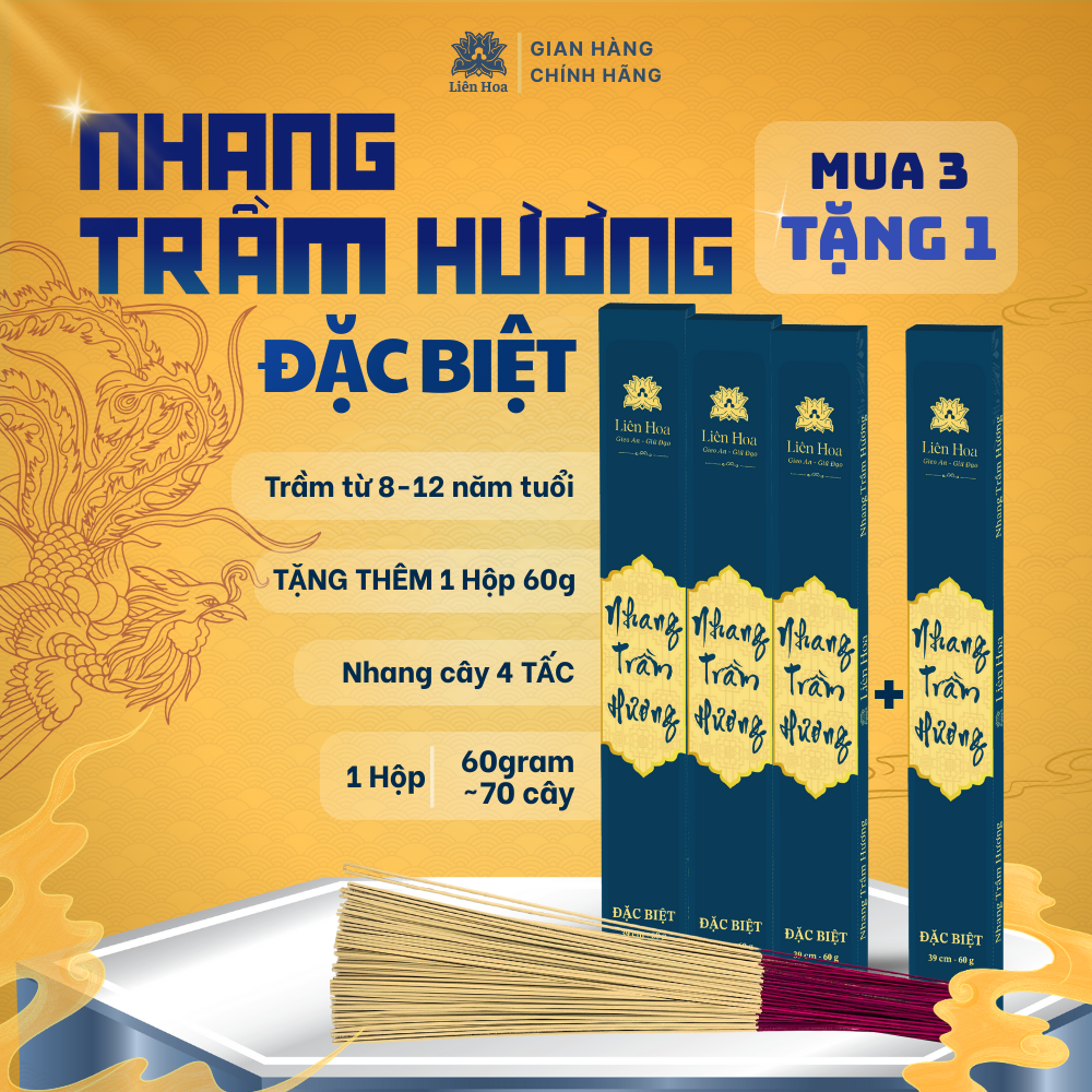 [MUA 3 TẶNG 1] Nhang Trầm ĐẶC BIỆT (39cm-60gram) | Trầm Sạch | Thơm | 100% Tự Nhiên | Thờ Cúng