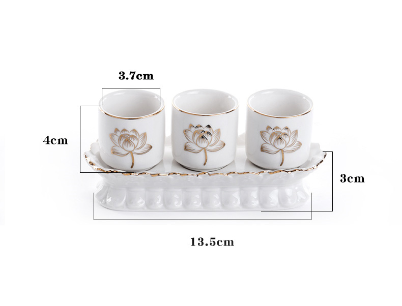 Ly bộ 3 sành trắng hoa sen không nắp