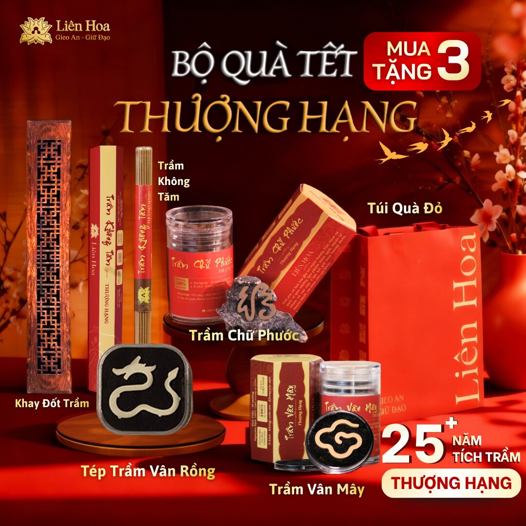 Túi Quà Tết Trầm Thượng Hạng – Trầm Phước, Vân Mây, Không Tăm | Mua 3 Tặng 3
