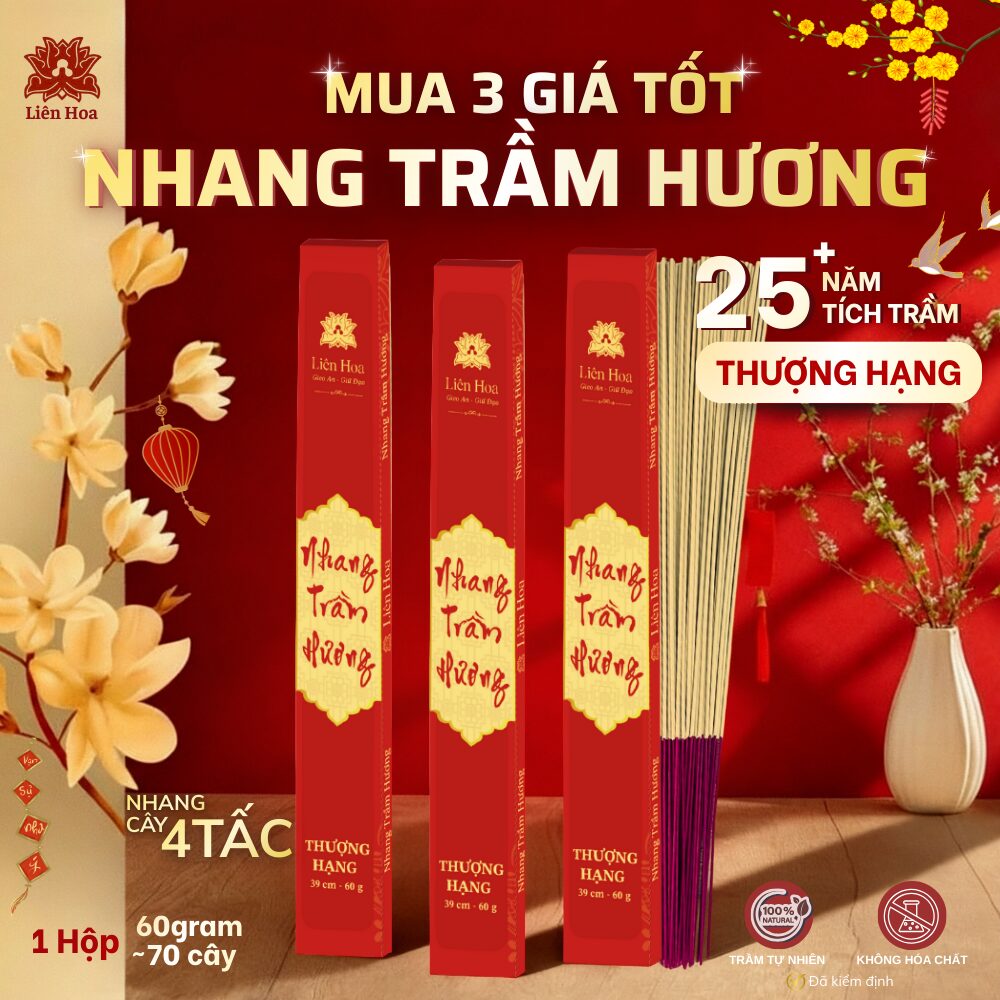 [MUA 3 GIÁ TỐT] Nhang Trầm Hương 39cm 60g Liên Hoa | Nhang Cây Trầm Hương 4 Tấc Thượng Hạng | Ít Khói