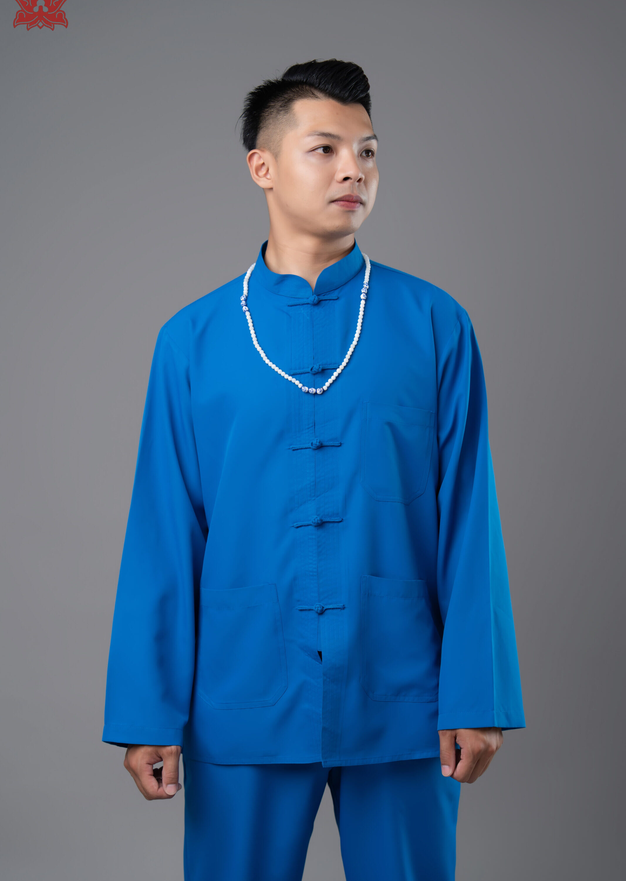 Cư sĩ phục nam tay dài nút tàu (xanh)