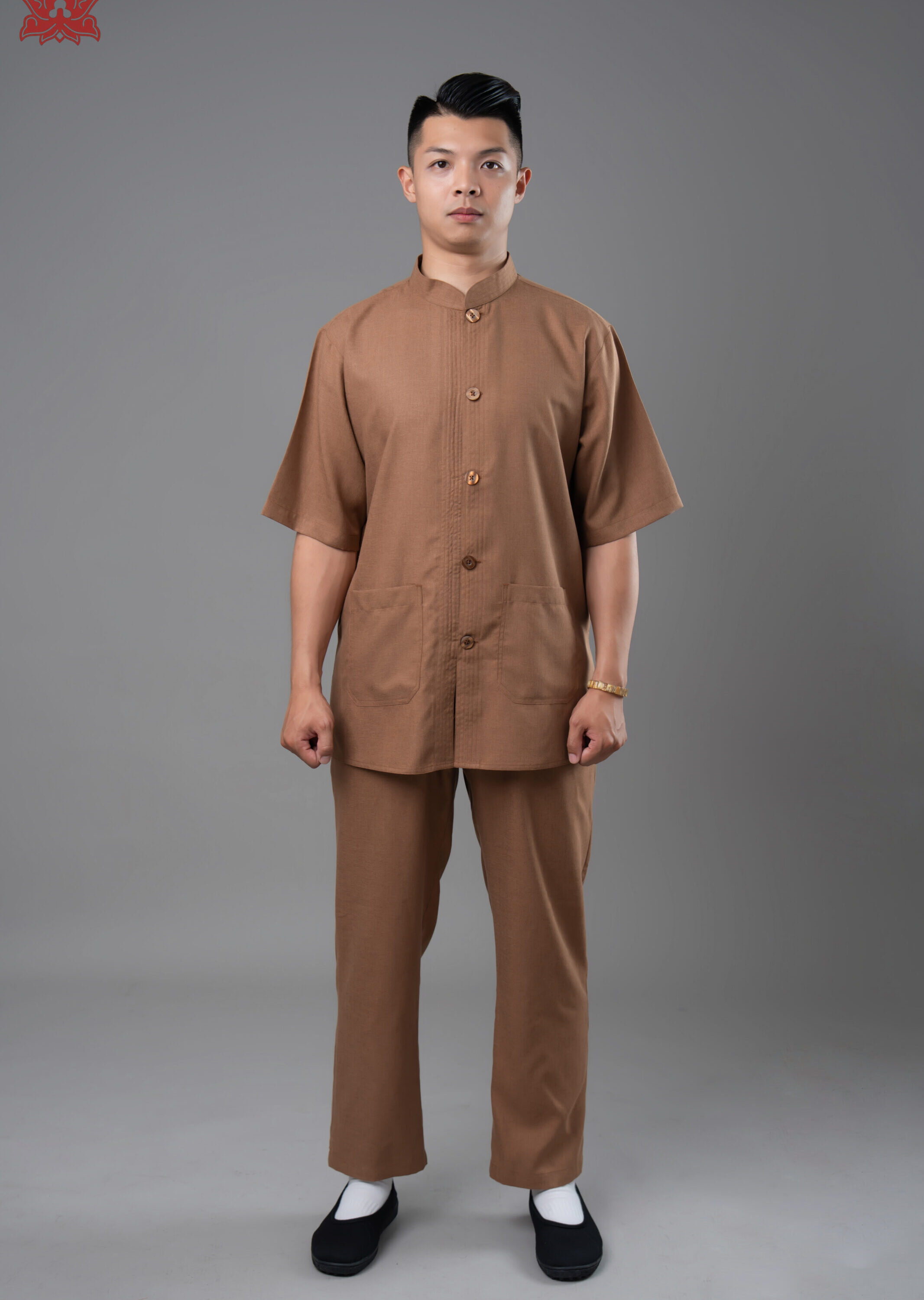 Cư sĩ phục nam tay ngắn nút nhựa (nâu)