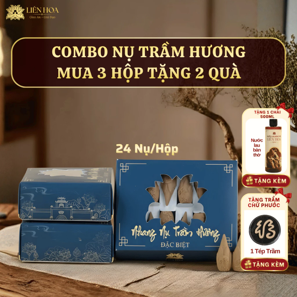 [Mua 3 Tặng 2] Combo Nụ Trầm Hương Liên Hoa – Tặng Nước Lau Bàn Thờ | Hương Trầm Dịu