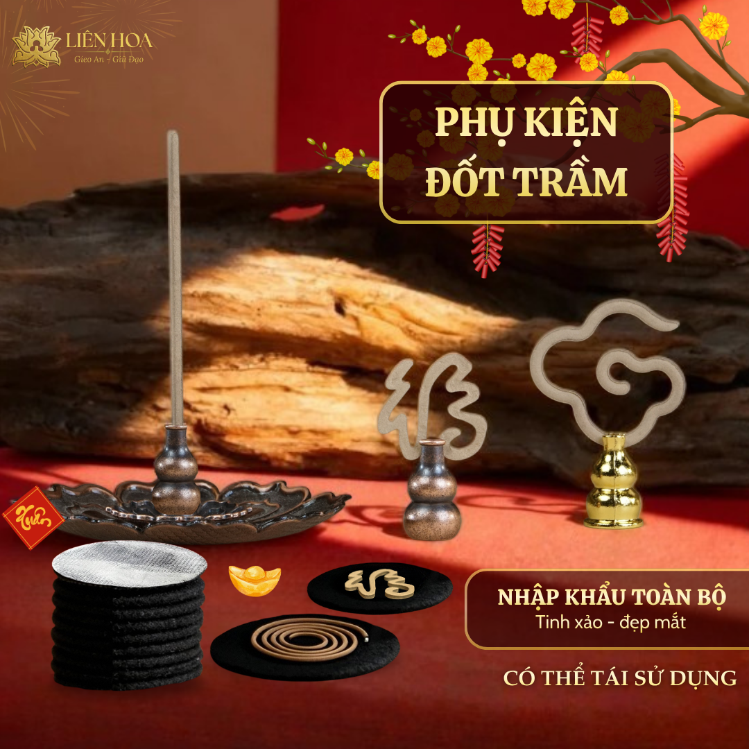 Bộ Đế Cắm Nhang Xông Trầm - Miếng lót chống cháy | Phụ Kiện Hồ lô Hoa sen - Trang Trí Phong Thủy Chất Liệu Bền Đẹp