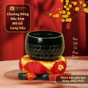 Chuông Đồng Hắc Kim Liên Hoa & Mõ Gỗ Long Mão - Họa Tiết Tổ Ong Thiền Âm