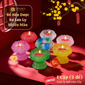 Cặp Đế Nến Dược Sư Lưu Ly Liên Hoa - Đế Cao - Chân Đèn Cầy Decor Trang Trí, Nhiều Màu Sắc (1 cặp)