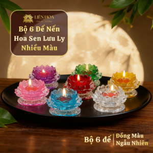 Bộ 6 Đế Nến Hoa Sen Lưu Ly Liên Hoa - Đế Thấp - Chân Đèn Cầy Decor Trang Trí, Nhiều Màu Sắc (6 cái)