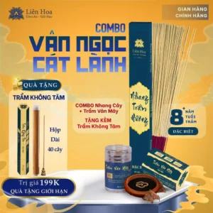 Combo Đặc Biệt - VÂN NGỌC CÁT LÀNH - Trầm Hương Liên Hoa - Nhang Cây và Trầm Chữ Phước + TẶNG KÈM Trầm Không Tăm
