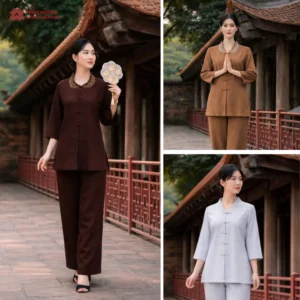 Pháp Phục Nữ Liên Hoa - Đồ Làm Nữ Cổ Bồ Đề, Thanh Lịch Đi Chùa - Hàng Thiết Kế – W6-LINEN