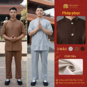 Đồ Lam Nam Đi Chùa - Cổ Trụ, Cúc Cài Tay Ngắn, Tối Giản Thanh Tịnh - Pháp Phục Liên Hoa - Hàng Thiết Kế - M3-LINEN