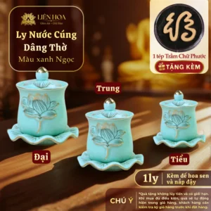 Ly Nước Thờ Cúng Có Nắp Kèm Đế Hoa Sen (Màu Xanh Ngọc Thanh Tịnh) – Phụ Kiện Thờ Cúng – Gốm Sứ Cao Cấp