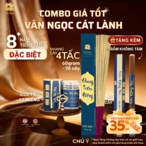 Combo Đặc Biệt - VÂN NGỌC CÁT LÀNH - Trầm Hương Liên Hoa - Nhang Cây và Trầm Chữ Phước + TẶNG KÈM Trầm Không Tăm