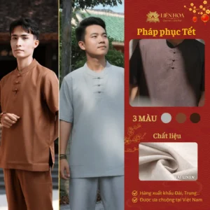 Đồ Lam Nam Đi Chùa – Cổ Trụ Tay Ngắn, Tối Giản, Thanh Tịnh - Pháp Phục Liên Hoa - Hàng Thiết Kế - M2-LINEN