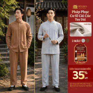 M4-LINEN | Bộ Nam Cư Sĩ Cài Cúc Tay Dài